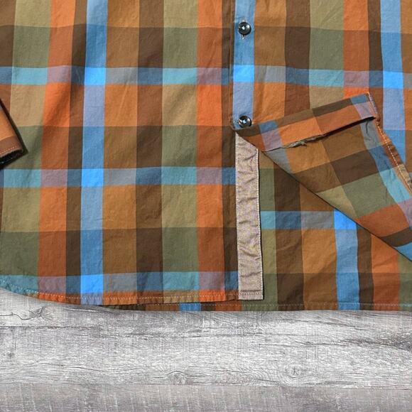 Bachrach Platinum Long Sleeve Button Down Shirt Mens S Orange Blue Check Cotton - Picture 5 of 8